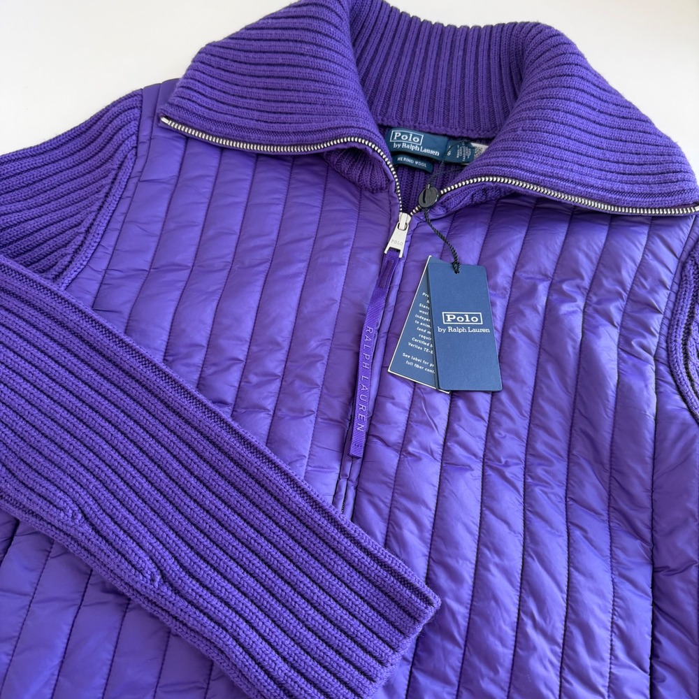 Polo Ralph Lauren Purple Hybrid Merino Wool Funnelneck Jacket Women's Large NWT